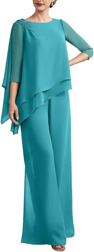 2 Piece Mother of The Bride Dresses Pant Suits Beaded Evening Formal Jumpsuit Tiered Wedding Guest Groom
