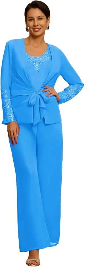 3 Piece Formal Pant Suits for Mother of The Bride for Women Wedding Guest Dressy Suit Gown with Jacket