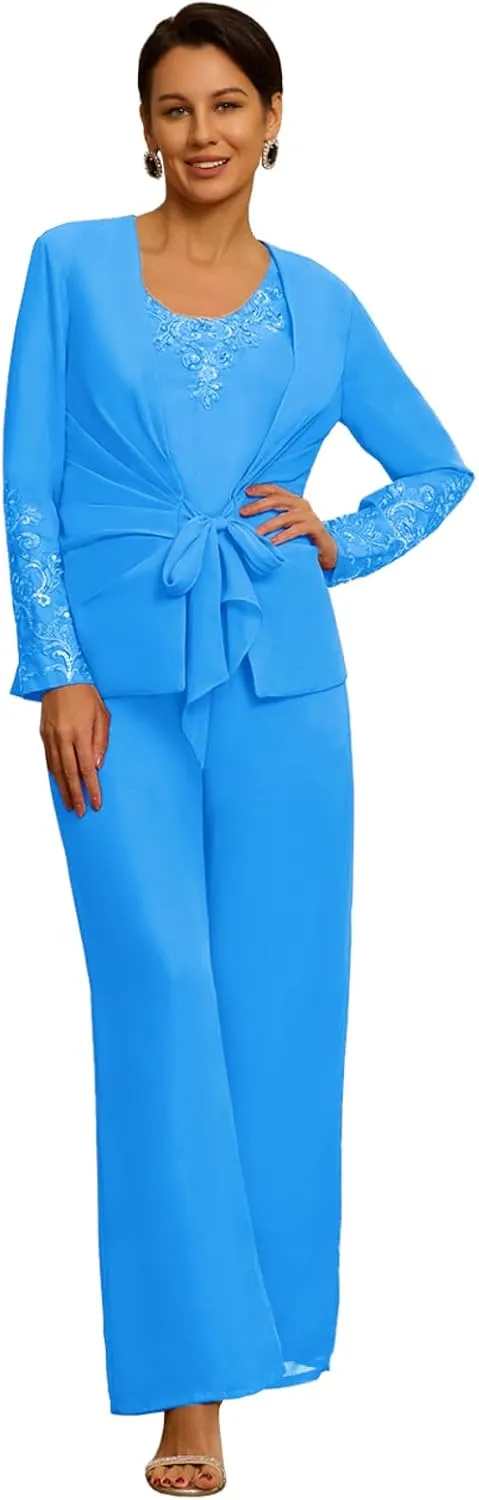 3 Piece Formal Pant Suits for Mother of The Bride for Women Wedding Guest Dressy Suit Gown with Jacket