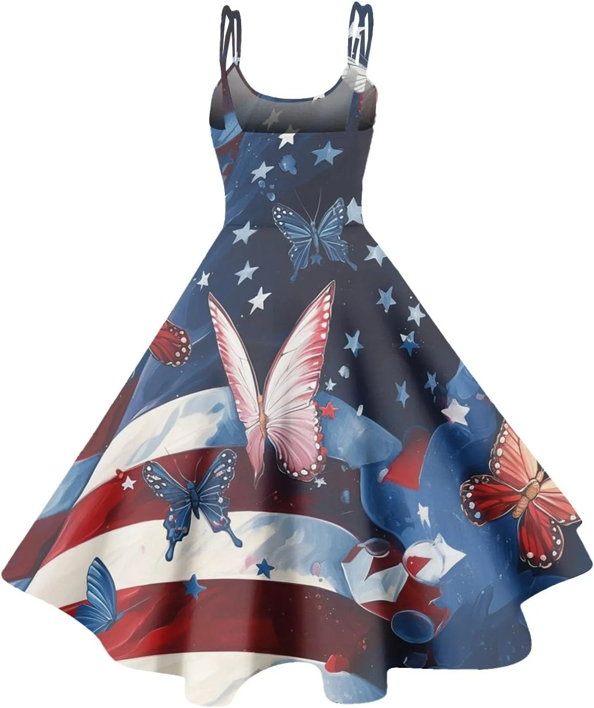 ADHOWBEW 4th of July Dress Women 2025 Sexy Holiday USA American Flag Flowy Sleeveless Graphic Plus Size Dresses