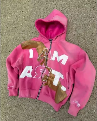 Advbridge Hip-hop Trendy Streetwear Y2K Harajuku American Retro Letter Print Zipper Hoodie Men's Punk Casual Colorful Oversized Sweatshirt