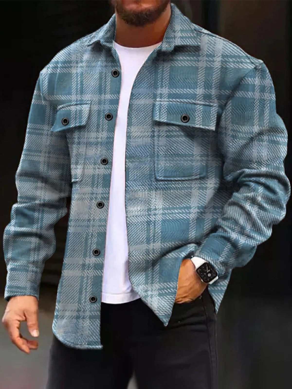 Alohadaddy Basic Men's Plaid Print Button Wide Wale Corduroy Jacket Warm and Comfortable Cardigan Pocket Jacket