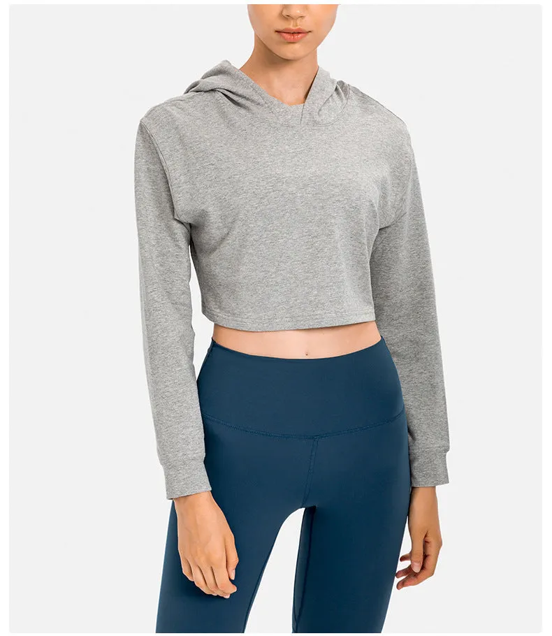 Autumn Winter Loose Half Short Hooded Sports Sweater Casual Fitness Running Exercise Coat