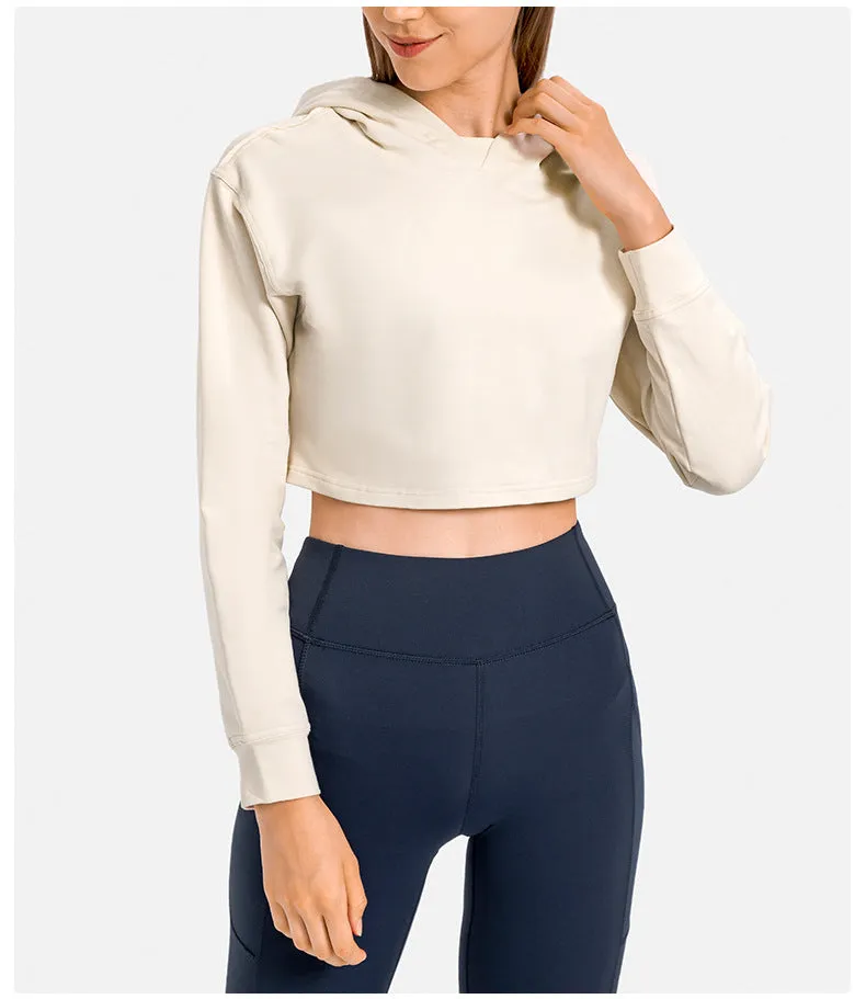 Autumn Winter Loose Half Short Hooded Sports Sweater Casual Fitness Running Exercise Coat