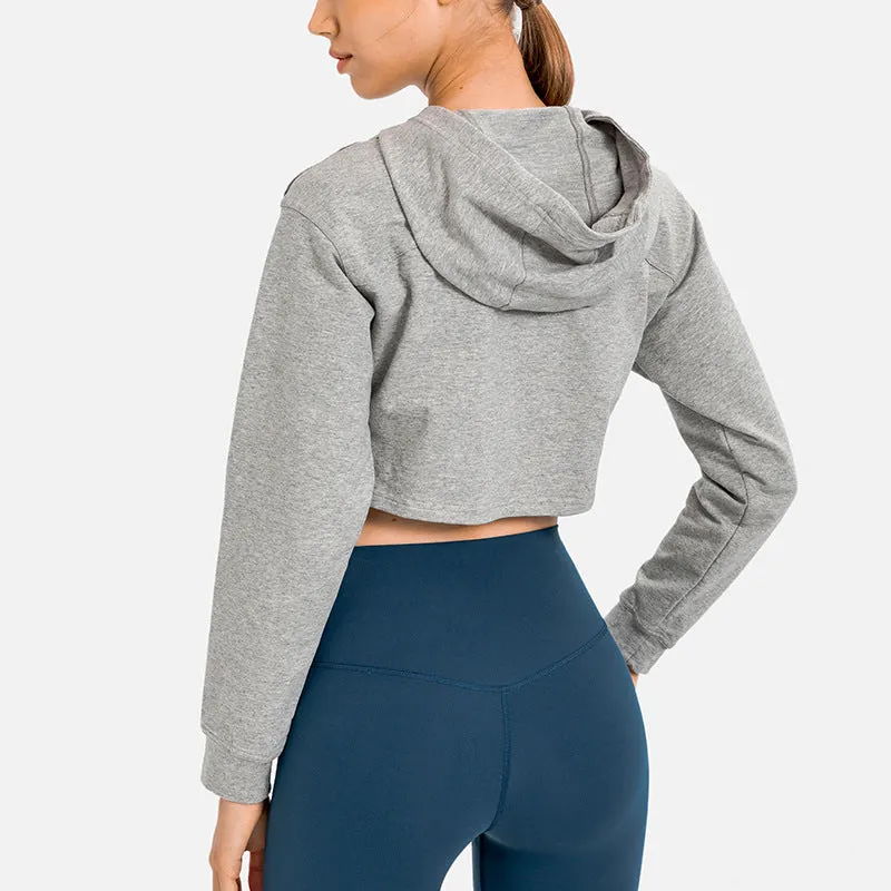 Autumn Winter Loose Half Short Hooded Sports Sweater Casual Fitness Running Exercise Coat