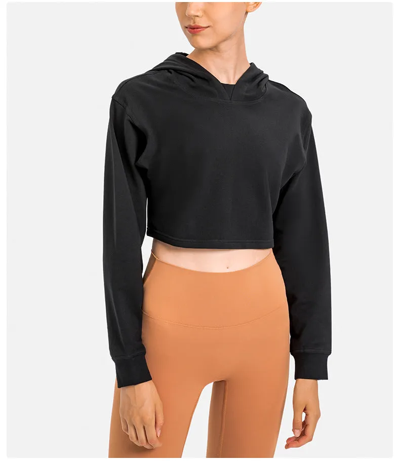 Autumn Winter Loose Half Short Hooded Sports Sweater Casual Fitness Running Exercise Coat