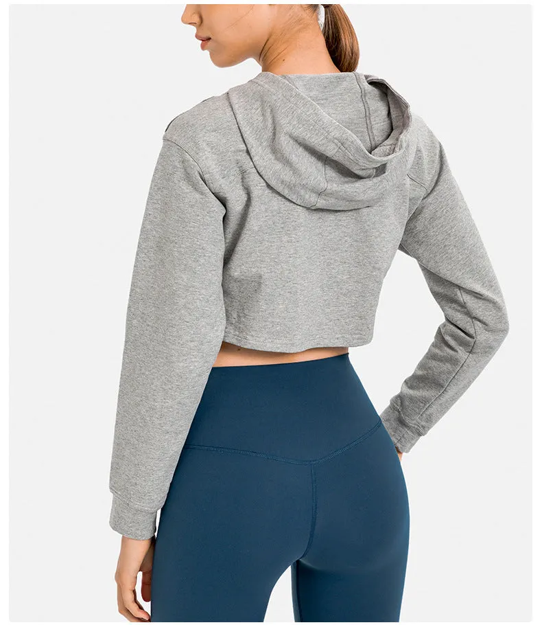 Autumn Winter Loose Half Short Hooded Sports Sweater Casual Fitness Running Exercise Coat