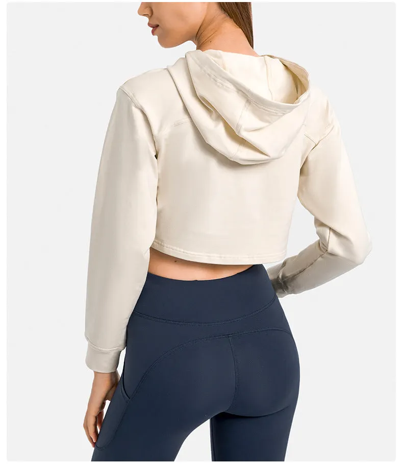 Autumn Winter Loose Half Short Hooded Sports Sweater Casual Fitness Running Exercise Coat