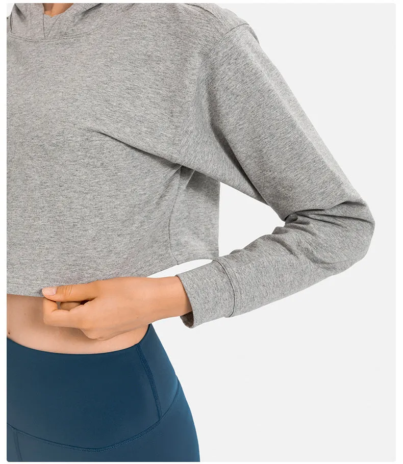 Autumn Winter Loose Half Short Hooded Sports Sweater Casual Fitness Running Exercise Coat