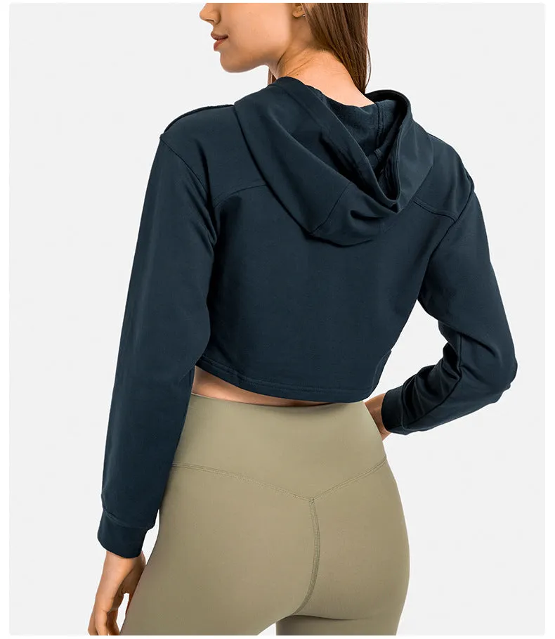 Autumn Winter Loose Half Short Hooded Sports Sweater Casual Fitness Running Exercise Coat