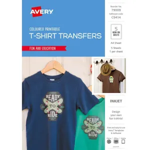 Avery 79009 C9414 Inspired T-Shirt Transfer A4 Colour Pack 5