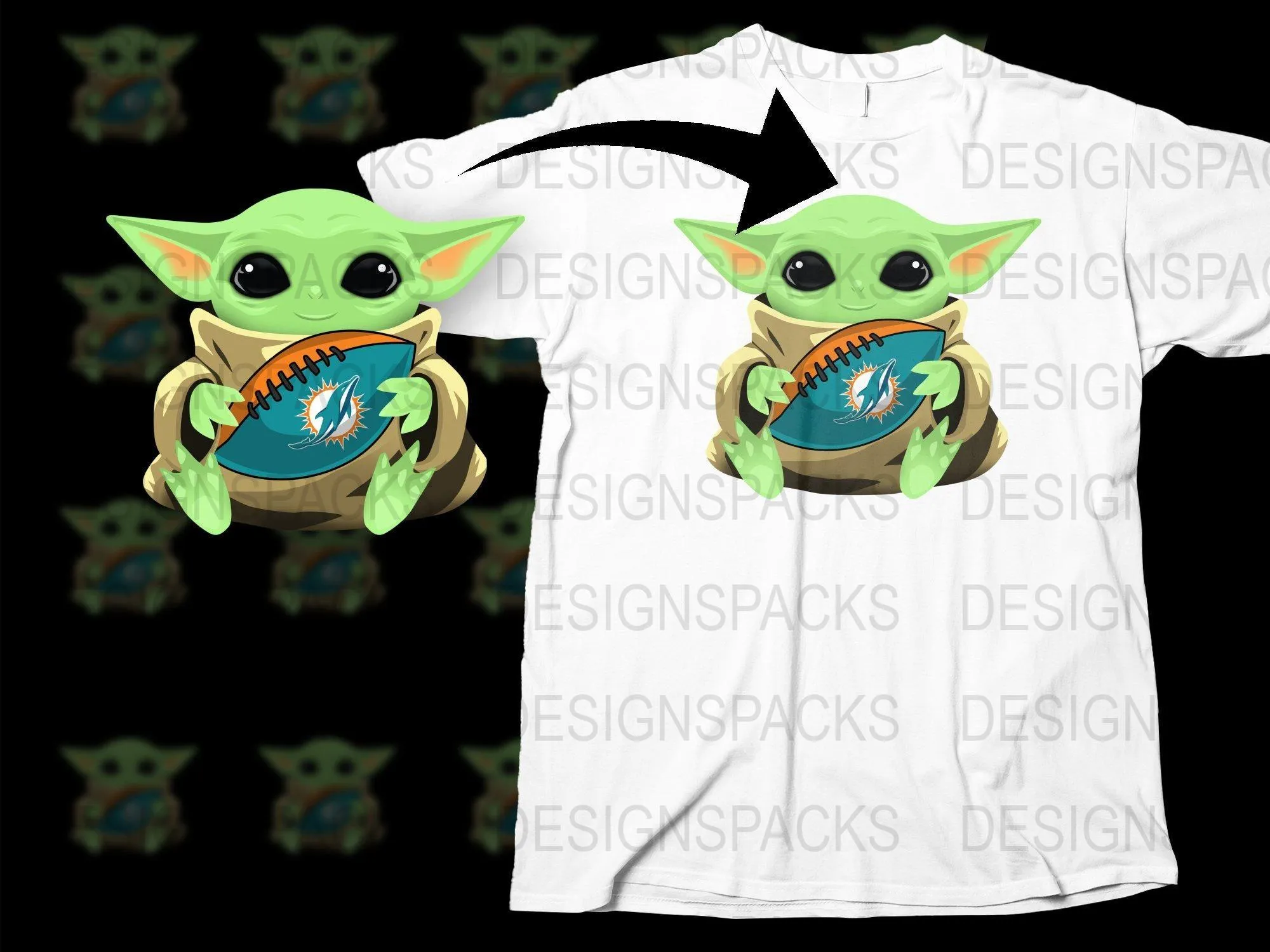 Baby Yoda Holding Miami Dolphins Logo Football Png Digital Download