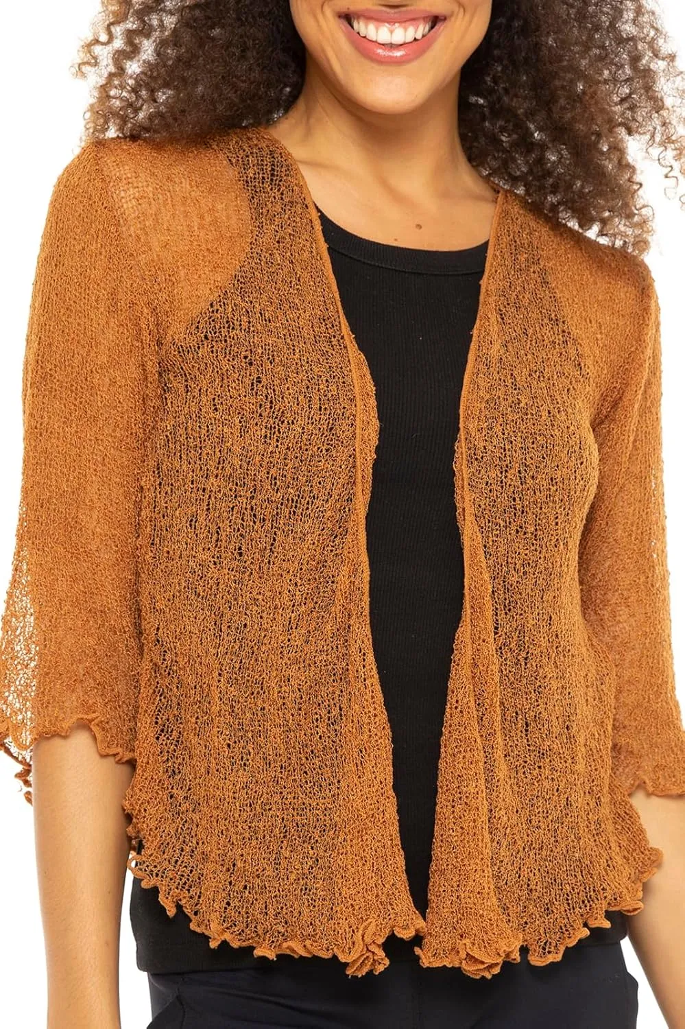 Back From Bali Womens Lightweight Knit Cardigan Shrug Lite Sheer Chestnut