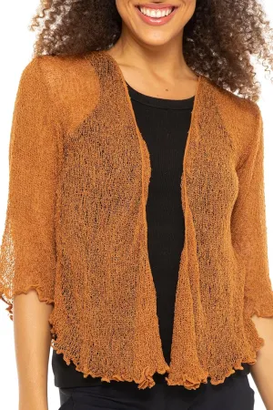 Back From Bali Womens Lightweight Knit Cardigan Shrug Lite Sheer Chestnut