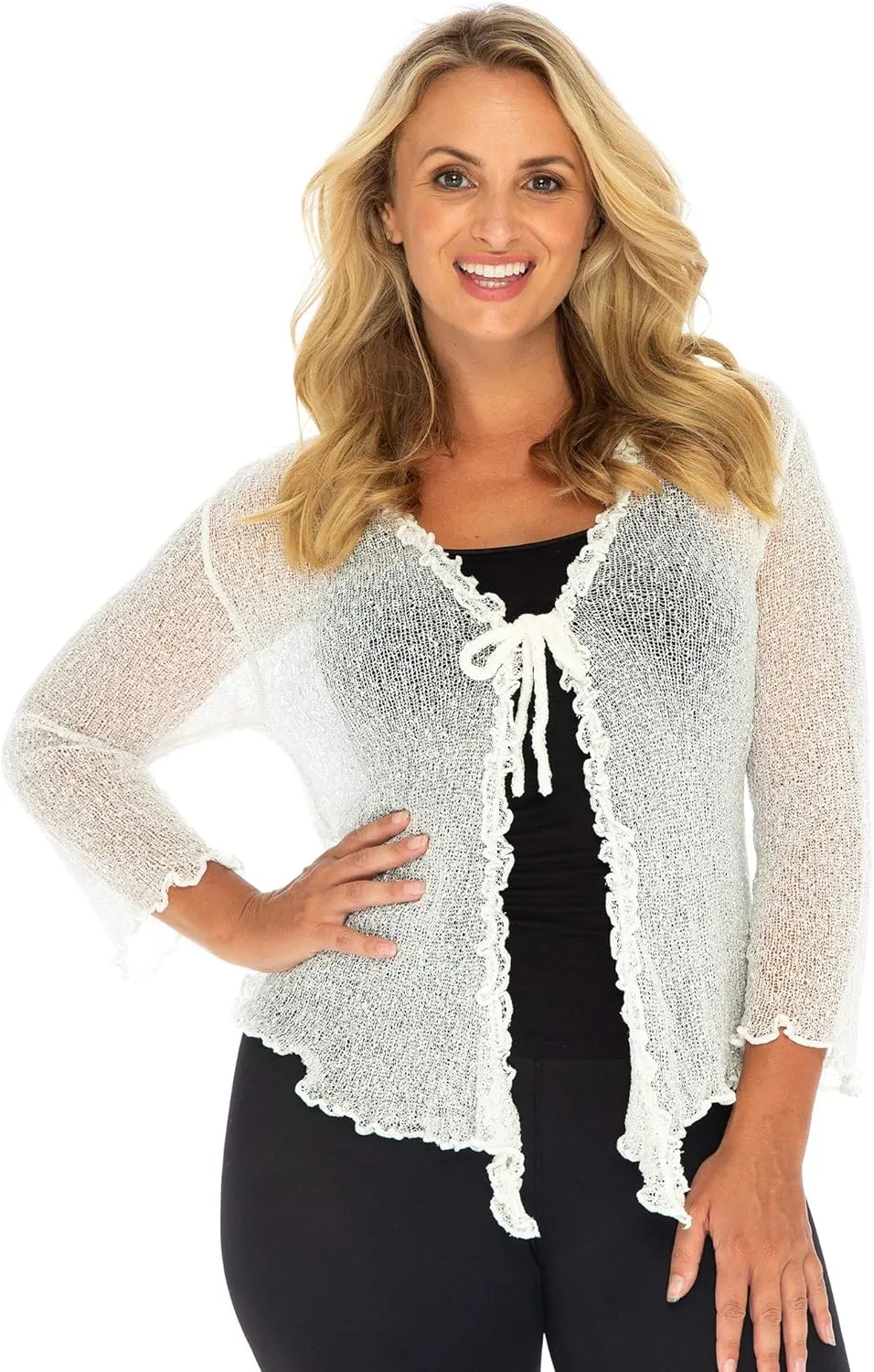 Back From Bali Womens Plus Size Sheer Ruffle Shrug Lightweight Bolero Cardigan Arm Cover 2X 3X 4X