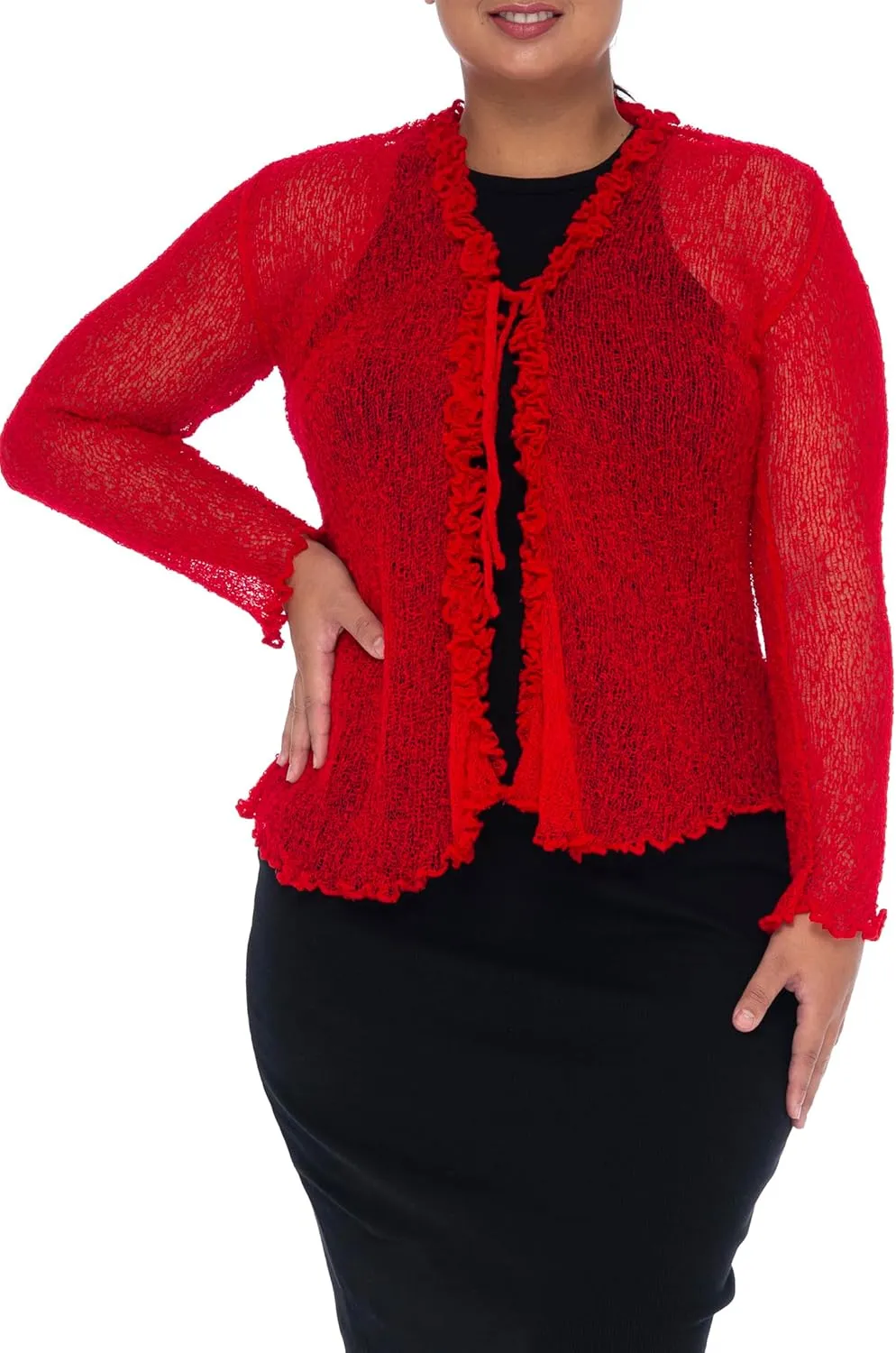 Back From Bali Womens Plus Size Sheer Ruffle Shrug Lightweight Bolero Cardigan Arm Cover 2X 3X 4X