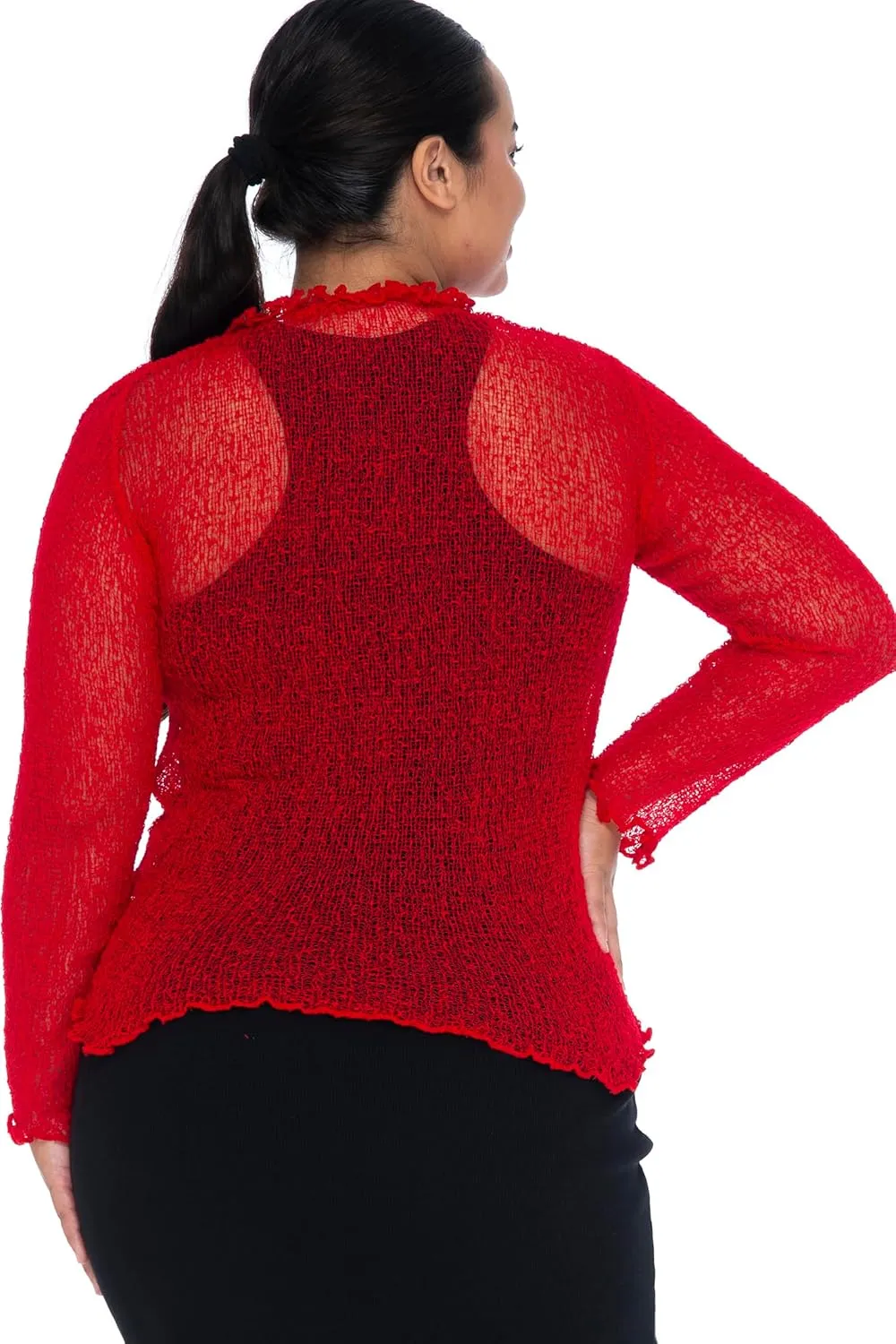 Back From Bali Womens Plus Size Sheer Ruffle Shrug Lightweight Bolero Cardigan Arm Cover 2X 3X 4X