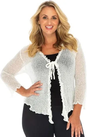 Back From Bali Womens Plus Size Sheer Ruffle Shrug Lightweight Bolero Cardigan Arm Cover 2X 3X 4X