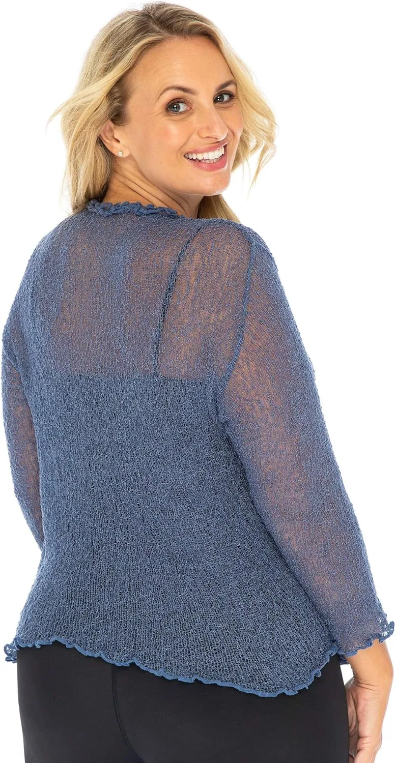 Back From Bali Womens Plus Size Sheer Ruffle Shrug Lightweight Bolero Cardigan Arm Cover 2X 3X 4X