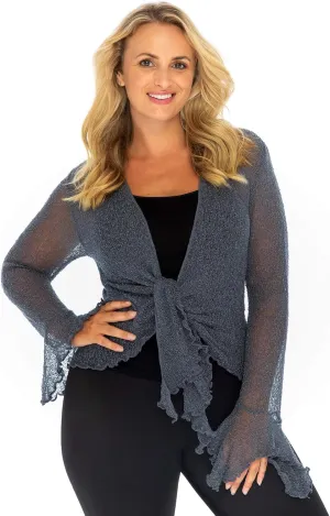 Back From Bali Womens Plus Size Sheer Shrug Cardigan Long Bell Sleeves Lightweight Knit Bolero 2X 3X 4X