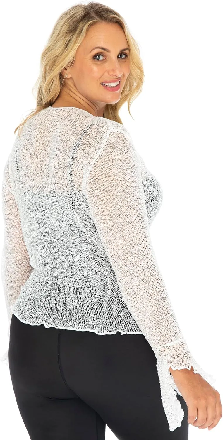 Back From Bali Womens Plus Size Sheer Shrug Cardigan Long Bell Sleeves Lightweight Knit Bolero 2X 3X 4X
