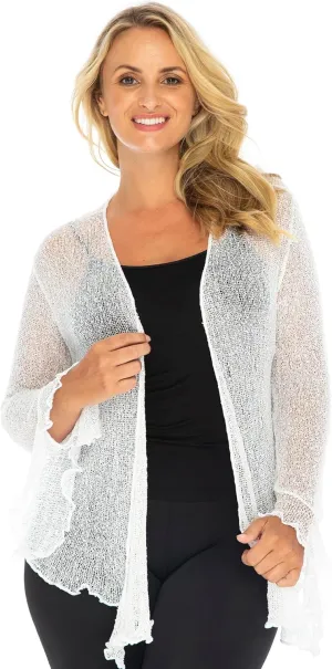 Back From Bali Womens Plus Size Sheer Shrug Cardigan Long Bell Sleeves Lightweight Knit Bolero 2X 3X 4X