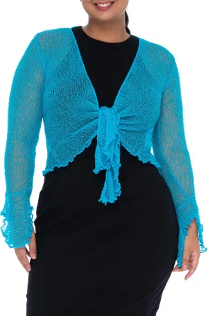 Back From Bali Womens Plus Size Sheer Shrug Cardigan Long Bell Sleeves Lightweight Knit Bolero 2X 3X 4X