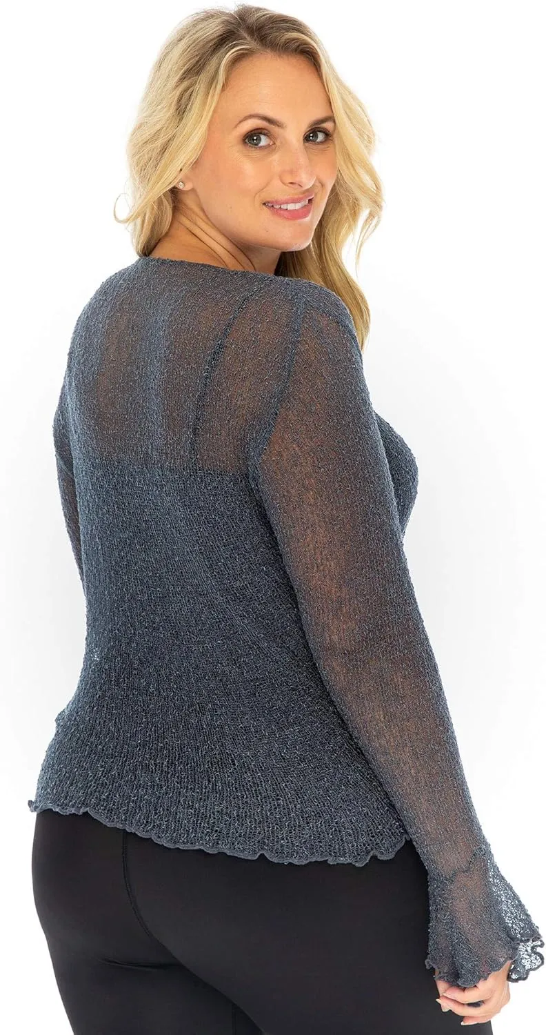Back From Bali Womens Plus Size Sheer Shrug Cardigan Long Bell Sleeves Lightweight Knit Bolero 2X 3X 4X