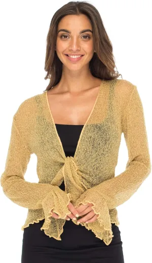Back From Bali Womens Sheer Shrug Bolero Long Sleeves Cropped Cardigan Lite Bell Sleeves