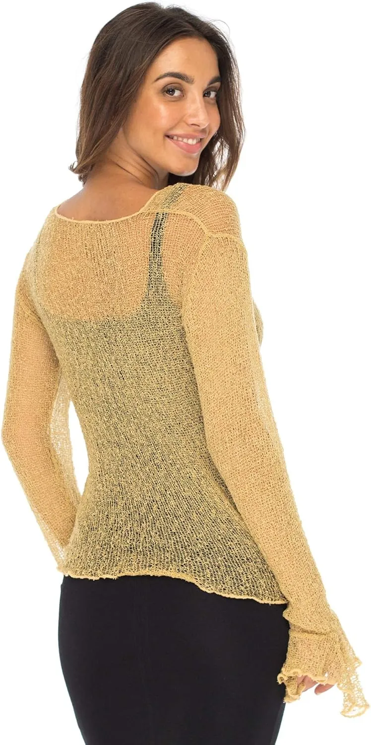 Back From Bali Womens Sheer Shrug Bolero Long Sleeves Cropped Cardigan Lite Bell Sleeves