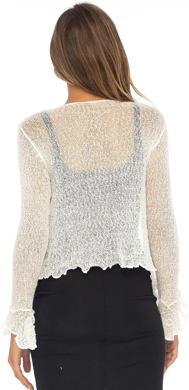 Back From Bali Womens Sheer Shrug Bolero Long Sleeves Cropped Cardigan Lite Bell Sleeves