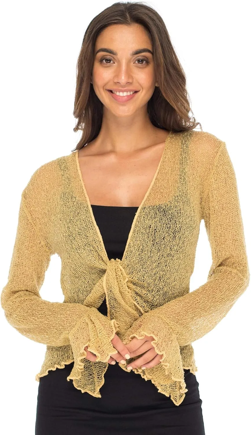 Back From Bali Womens Sheer Shrug Bolero Long Sleeves Cropped Cardigan Lite Bell Sleeves