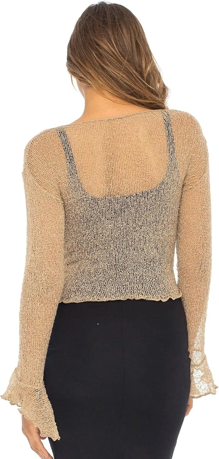Back From Bali Womens Sheer Shrug Bolero Long Sleeves Cropped Cardigan Lite Bell Sleeves