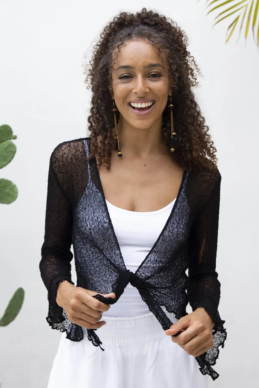 Back From Bali Womens Sheer Shrug Bolero Long Sleeves Cropped Cardigan Lite Bell Sleeves