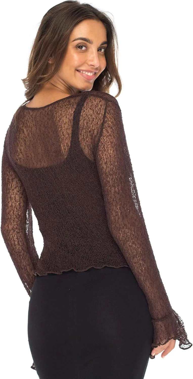 Back From Bali Womens Sheer Shrug Bolero Long Sleeves Cropped Cardigan Lite Bell Sleeves