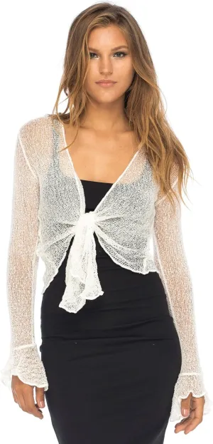 Back From Bali Womens Sheer Shrug Bolero Long Sleeves Cropped Cardigan Lite Bell Sleeves