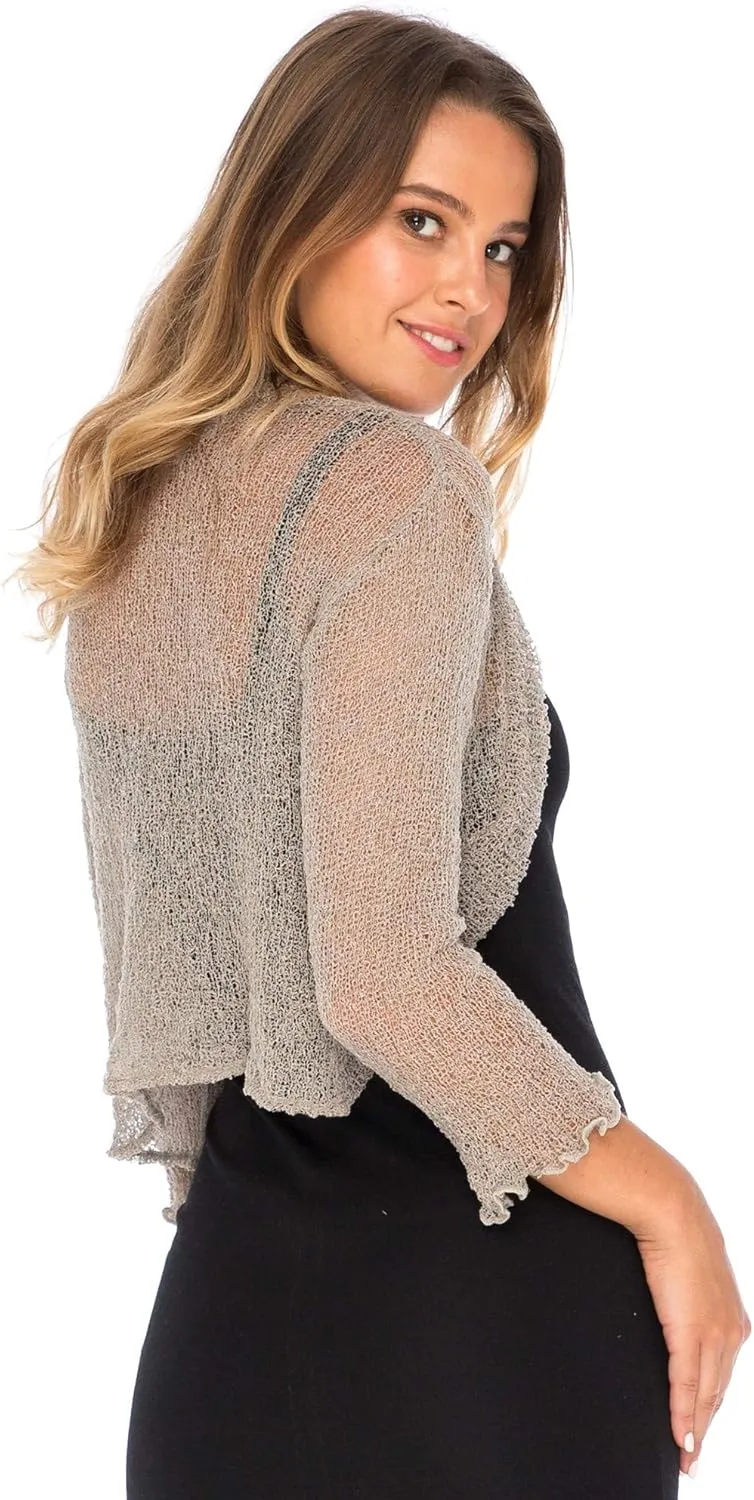 Back From Bali Womens Sheer Shrug Cropped Bolero Jacket Lightweight Knit Cardigan Sweater for Dresses