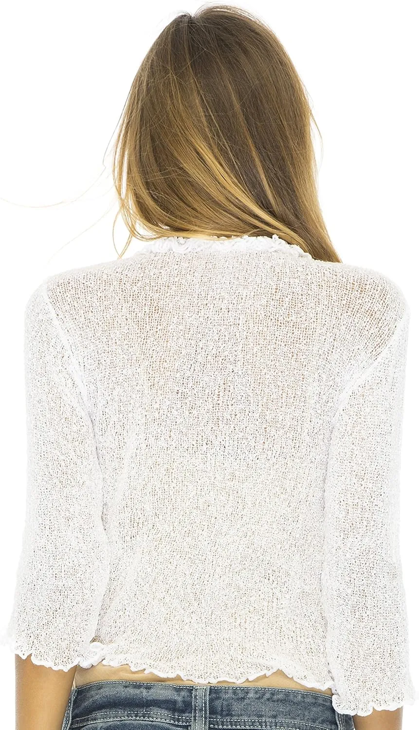 Back From Bali Womens Sheer Shrug Ruffle Cardigan Lightweight Sweater Bolero Arm Cover
