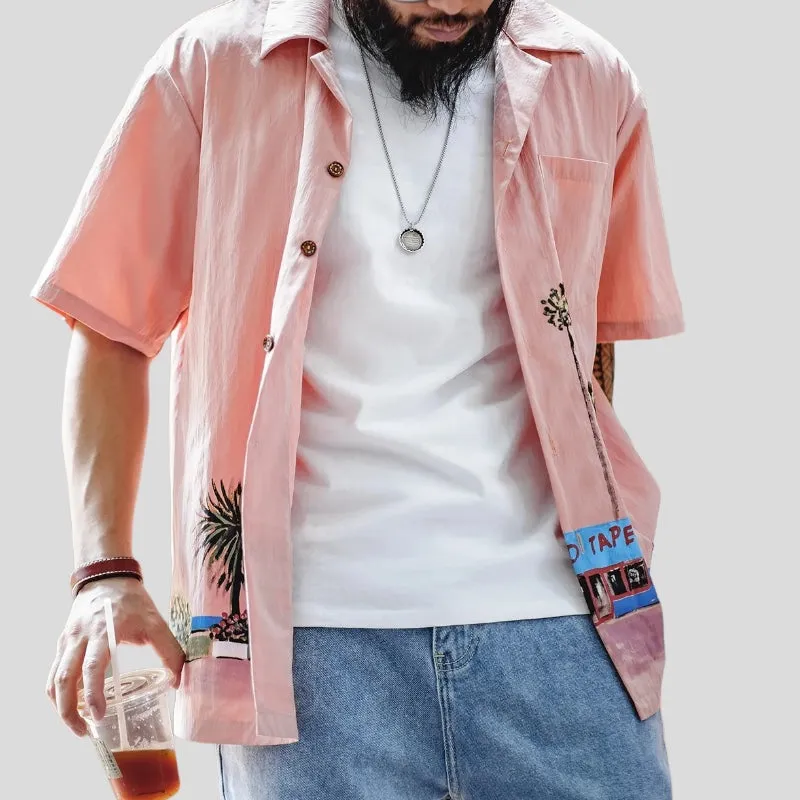 Beach side print classic camp shirt