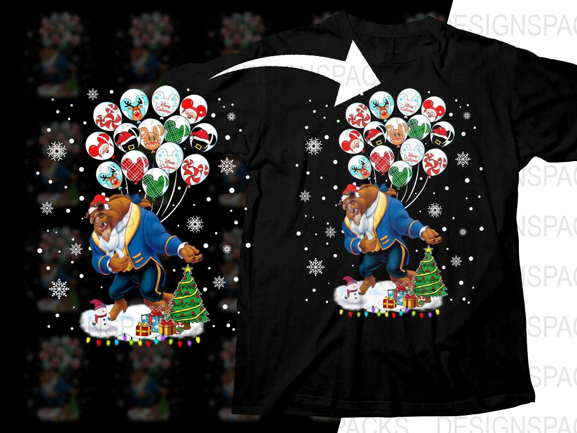 Beast Christmas Balloons and Presents Festive Png Digital Download