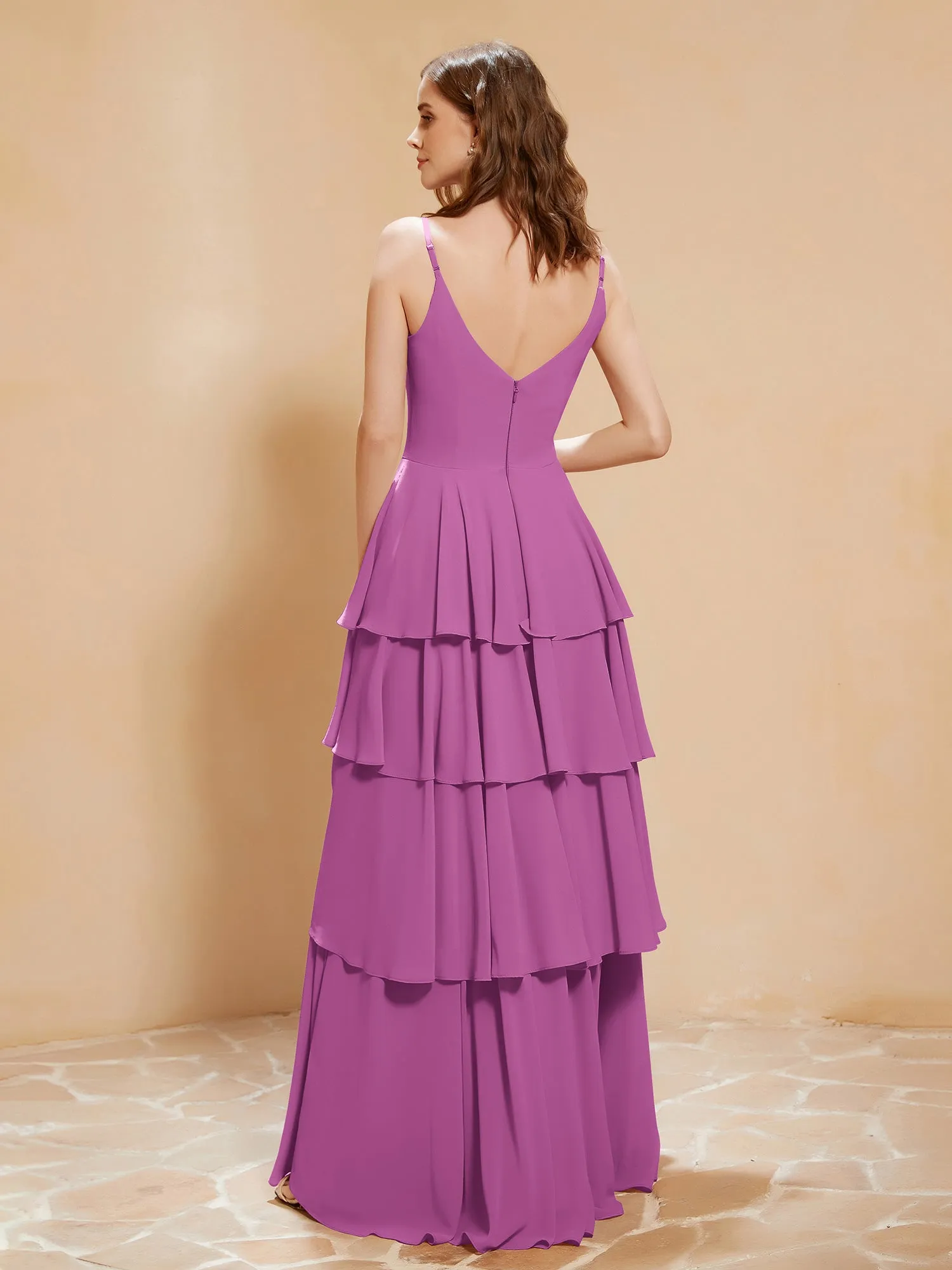 Boho V-neck Floor-length Dress Flowy Ruffles Orchid Plus Size