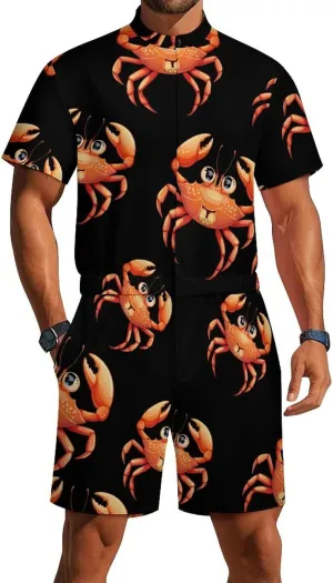 Boston Crab Mens Short Sleeve Rompers Printed Slim Fit One Piece Jumpsuit with Pocket