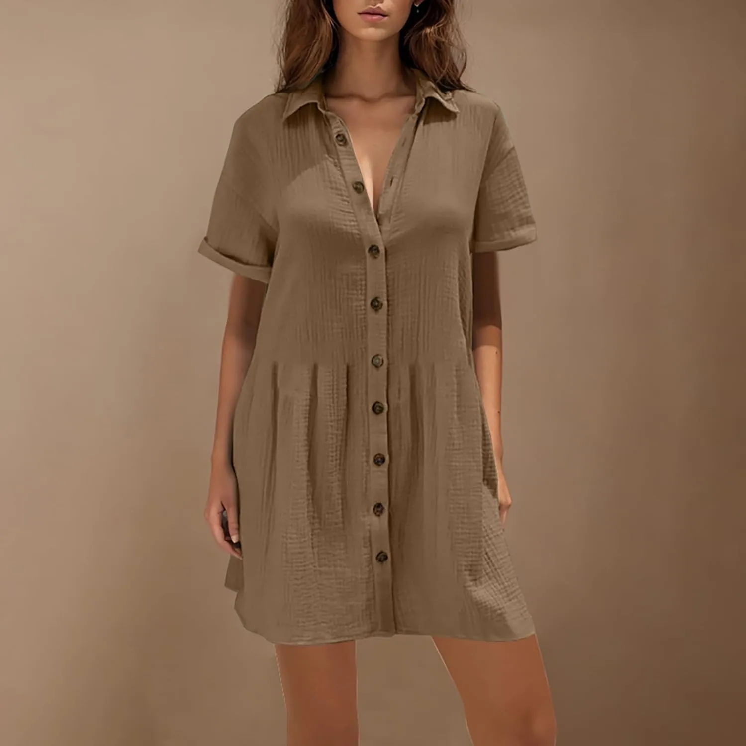 Button Down Babydoll Dress for Women Casual Summer Ruffle Mini Dresses 2025 Trendy Vacation Clothes Loose Sundress