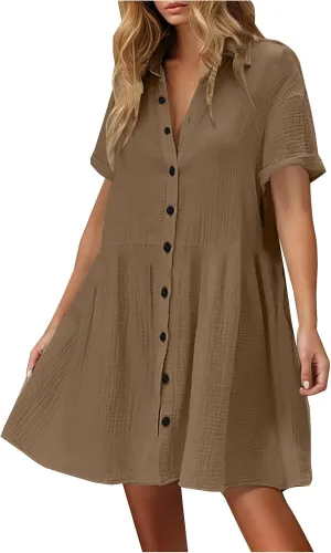 Button Down Babydoll Dress for Women Casual Summer Ruffle Mini Dresses 2025 Trendy Vacation Clothes Loose Sundress
