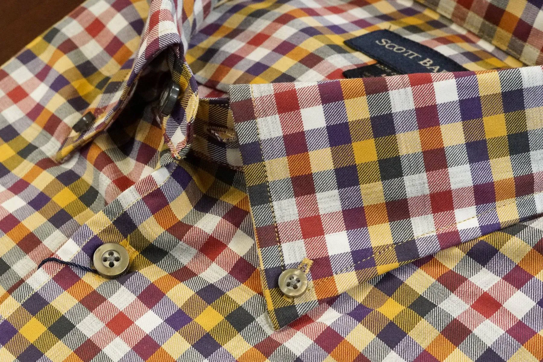 Camel Navy and Red Check Twill Button Down Sport Shirt by Scott Barber