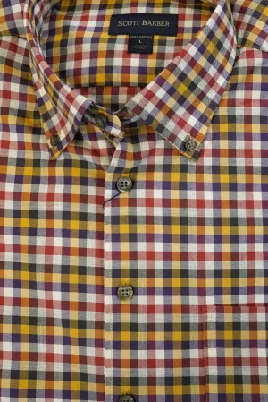 Camel Navy and Red Check Twill Button Down Sport Shirt by Scott Barber