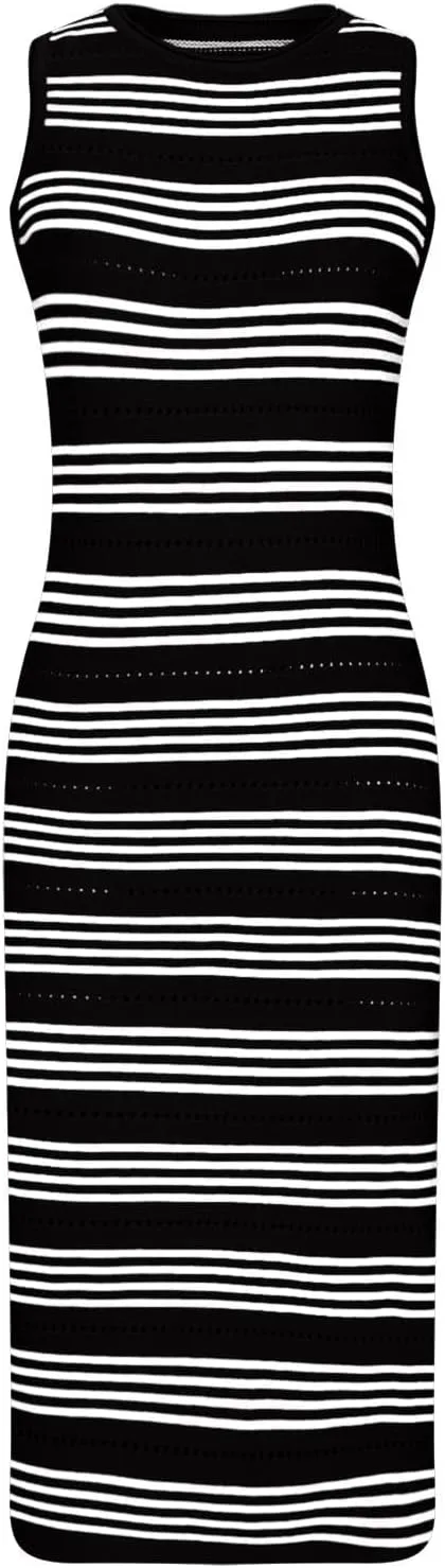 Casual Dresses for Women Striped Short Sleeve Midi Dress Button Ribbed Knit Work Summer Vacation Boho Party Dress 2025