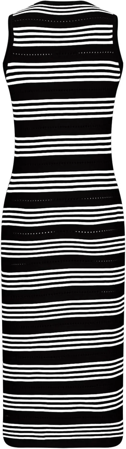 Casual Dresses for Women Striped Short Sleeve Midi Dress Button Ribbed Knit Work Summer Vacation Boho Party Dress 2025
