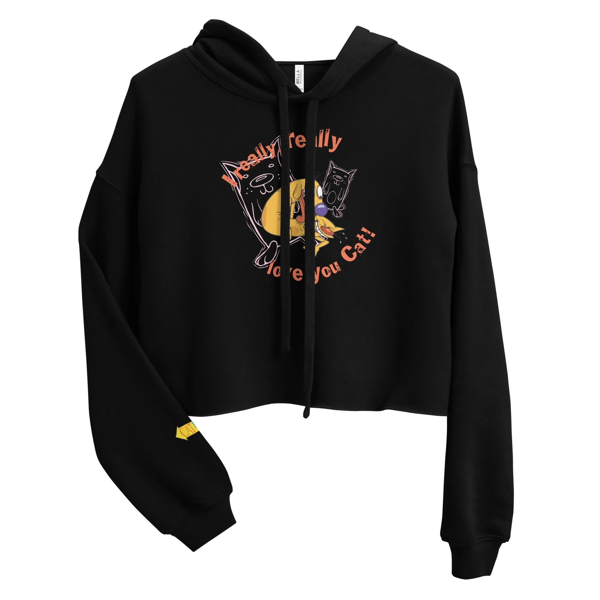 CatDog Really Love You Cat Women's Cropped Hooded Sweatshirt