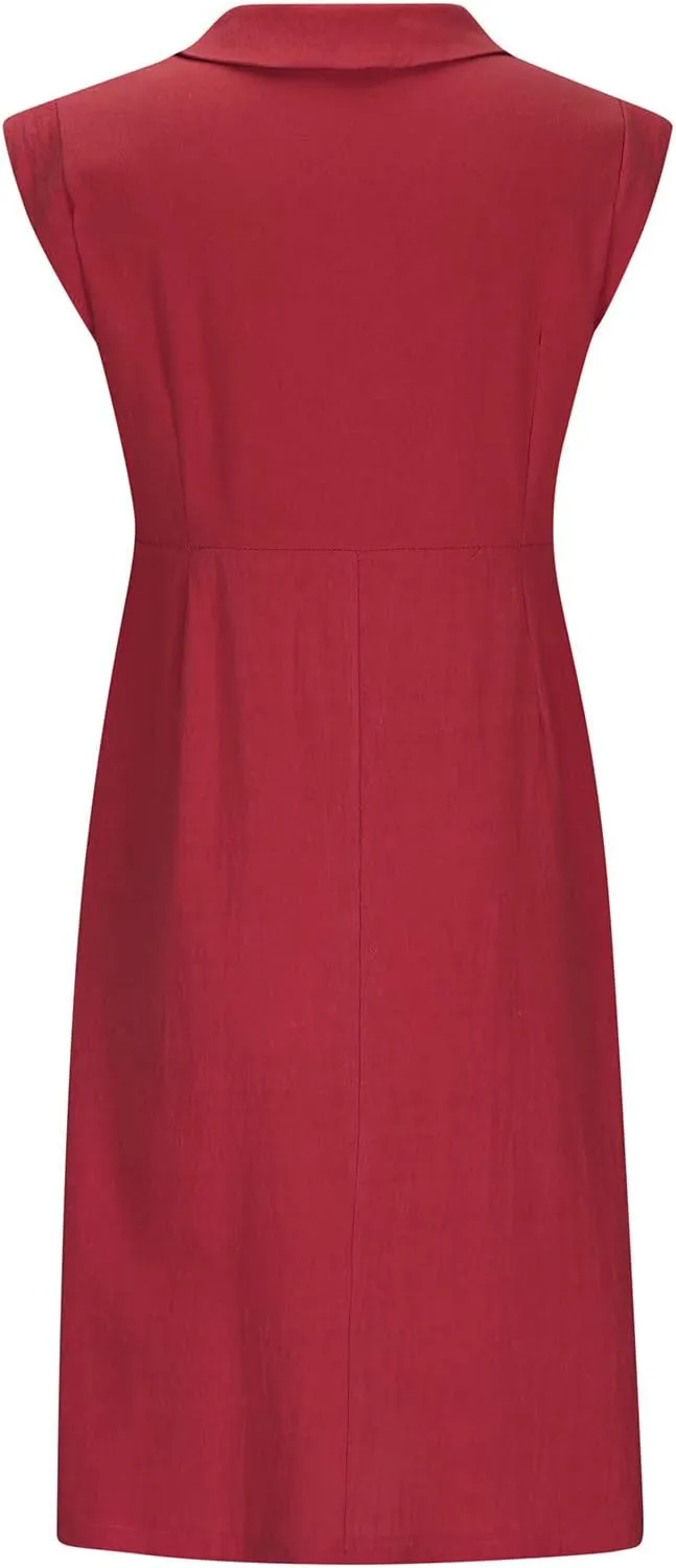 Ceboyel Womens 2023 Button Down Tank Dress Cotton Linen Midi Dresses Lapel V Neck Casual Dress Trendy Summer Outfits